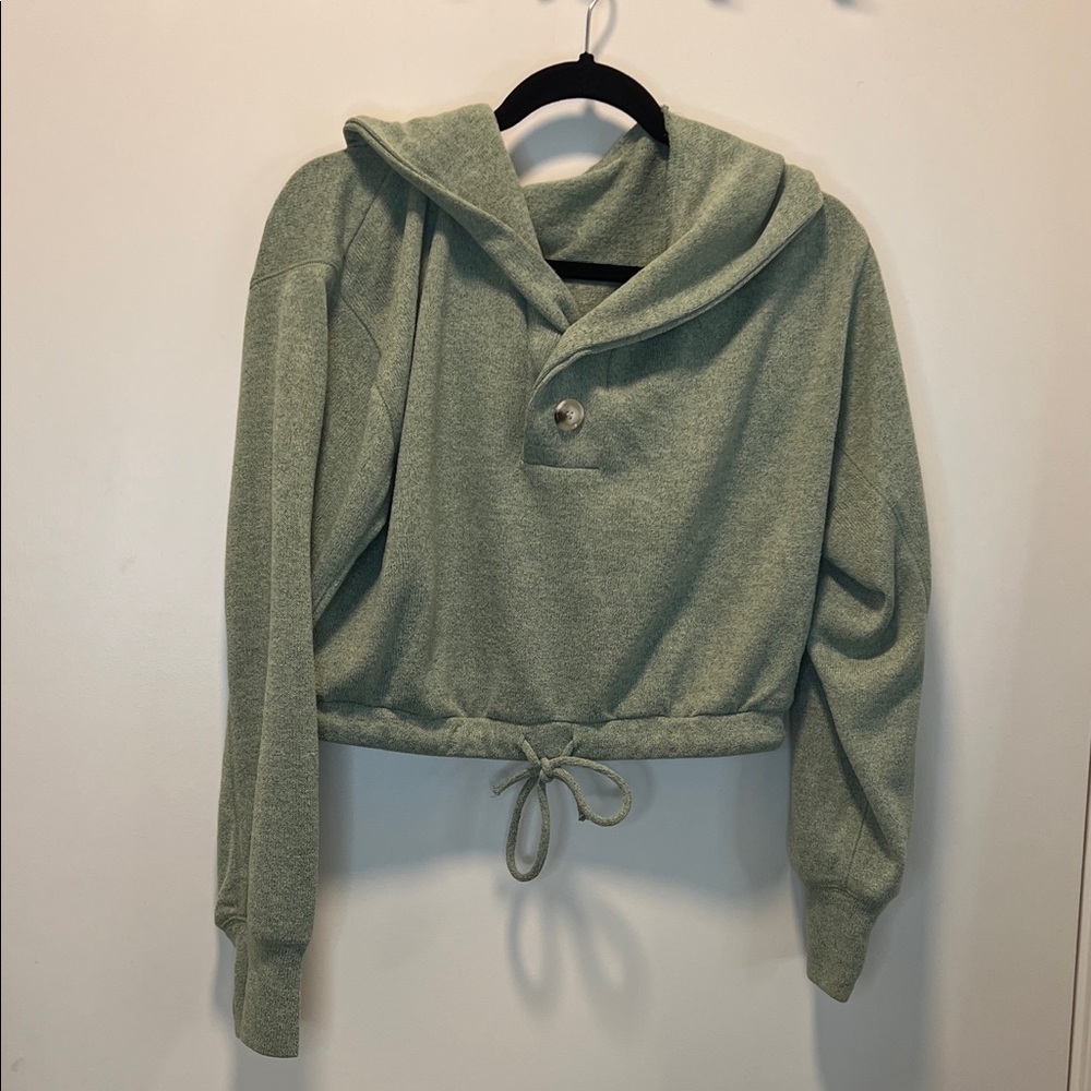 ENDLESS BLU Sage Green CROPPED Drawstring Hoodie